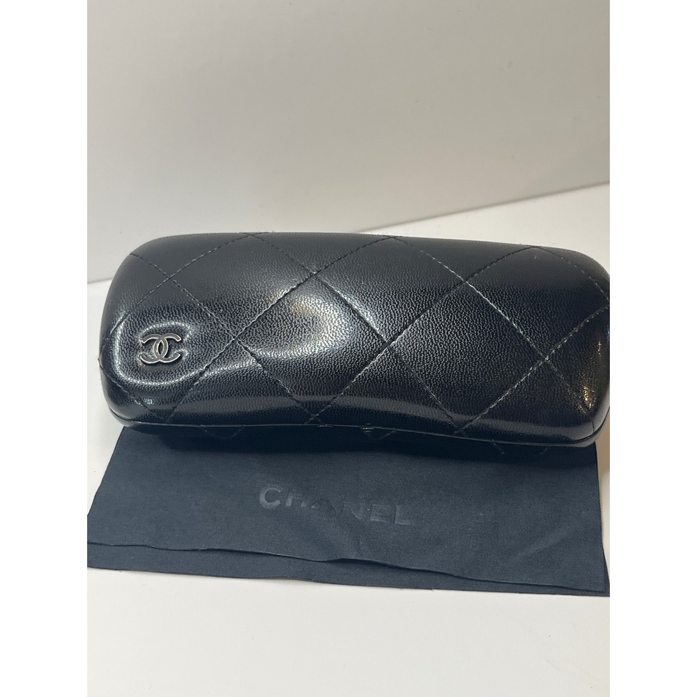 Chanel Black Quilted Caviar Leather Sunglasses Case with CC Logo and Cloth